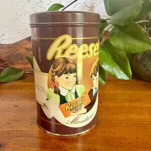 Vintage Reese’s Peanut Butter Cups Tin Reese’s Miniatures Advertising Canister